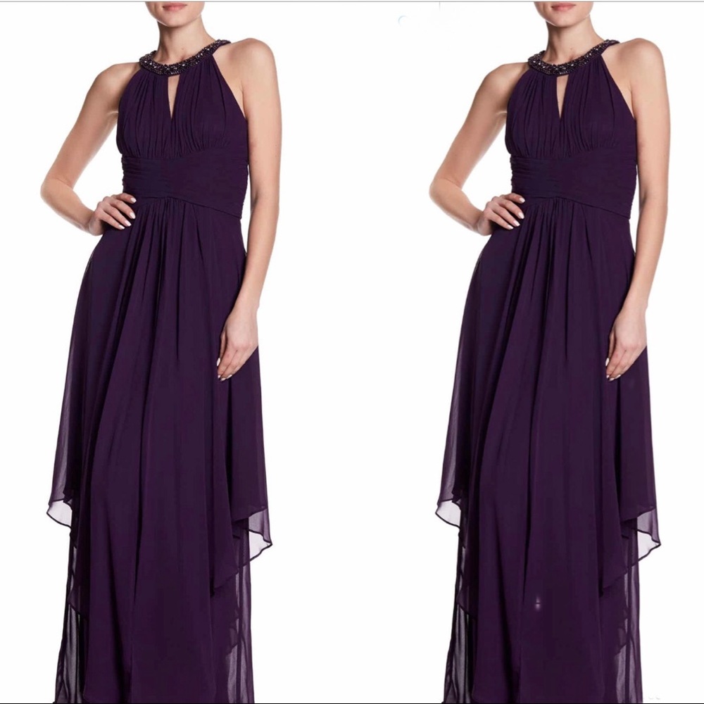 Eliza J Tiered Halter Gown